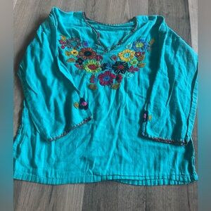 Embroidered Floral Teal Top